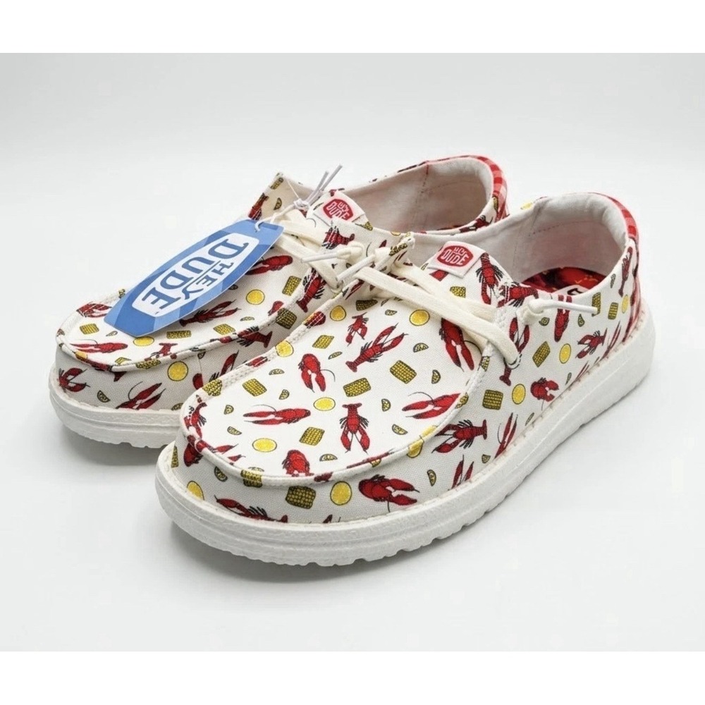 Hey Dude Wendy Crawfish Boil Shoes Womens Size 9 White Gingham Slip On Loafers